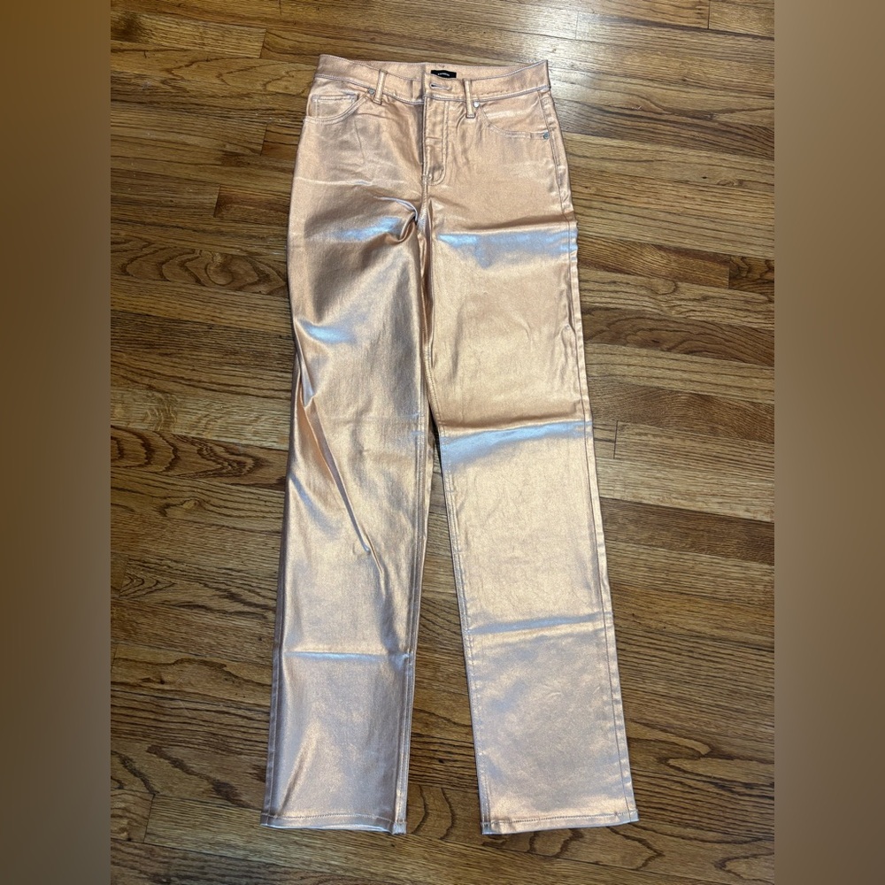 Express Metallic Coated Straight High Rise Jeans